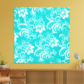 1 Canvas Blauwgroen Blauw Wit Damask Floral Afdruk (Insitu (Woonkamer))