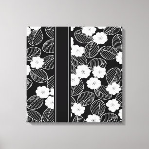 1 Canvas Zwart Wit Afwerking Damast Bloem (a) Afdruk