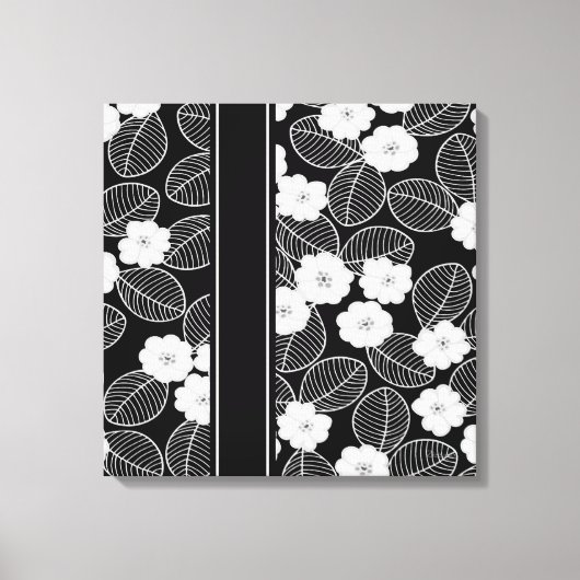 1 Canvas Zwart Wit Afwerking Damast Bloem (a) Afdruk (Voorkant)
