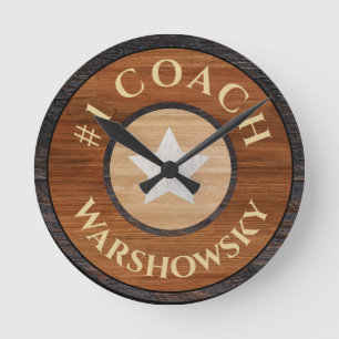 #1 Coach Rustic Brown Wood Star Ronde Klok