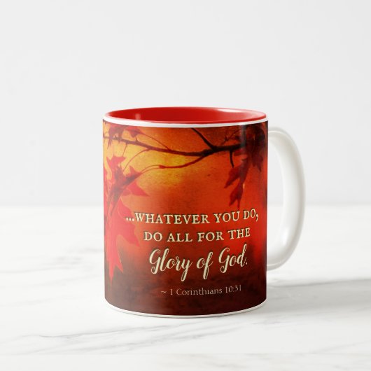 1 Corinthians 10:31 Doe alles voor de glorie van G Tweekleurige Koffiemok (Voorkant rechts)