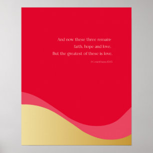 1 Corinthians 13:13, Love, Wall Art, Red & Gold Poster