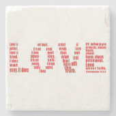 1 Corinthians 13:4-8 Bijbelvers Stenen Onderzetter (Voorkant)