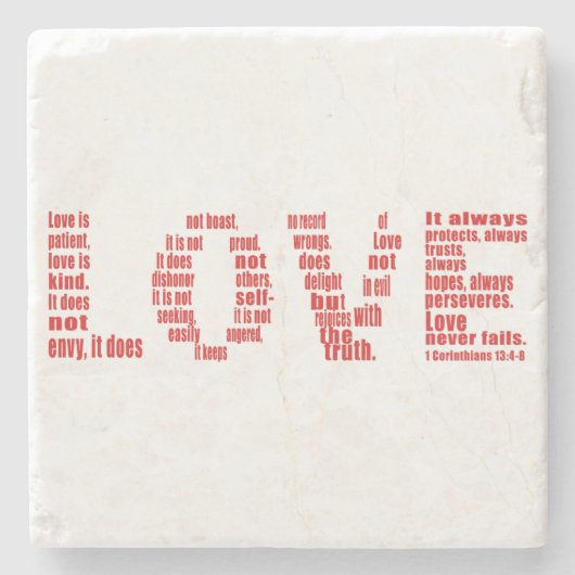 1 Corinthians 13:4-8 Bijbelvers Stenen Onderzetter (Voorkant)