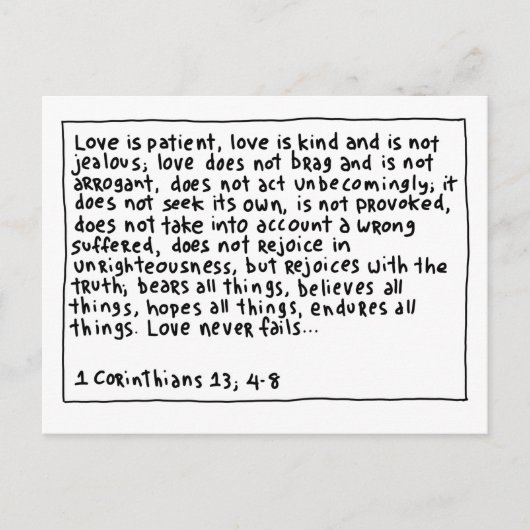 1 Corinthians 13 4-8 Briefkaart (Voorkant)