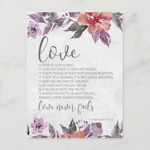 1 Corinthians 13:4-8 Floral Bible Verse Wedding Briefkaart