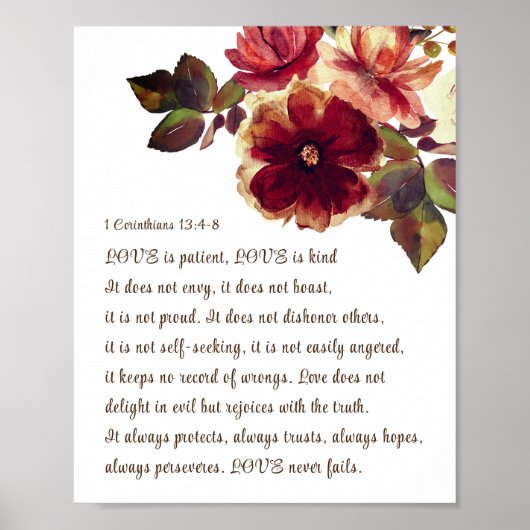 1 Corinthians 13:4-8 Love is Patient Autumn Floral Poster (Voorkant)