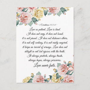 1 Corinthians 13:4-8 Love is Patient, Love is Type Briefkaart