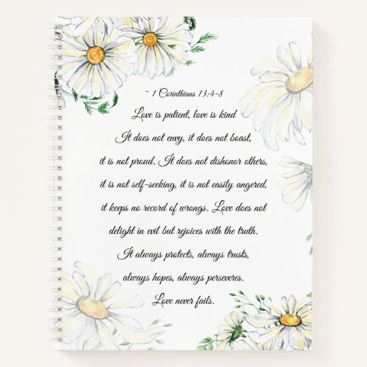 1 Corinthians 13:4-8 Love is Patient White Daisies Notitieboek (Voorkant)