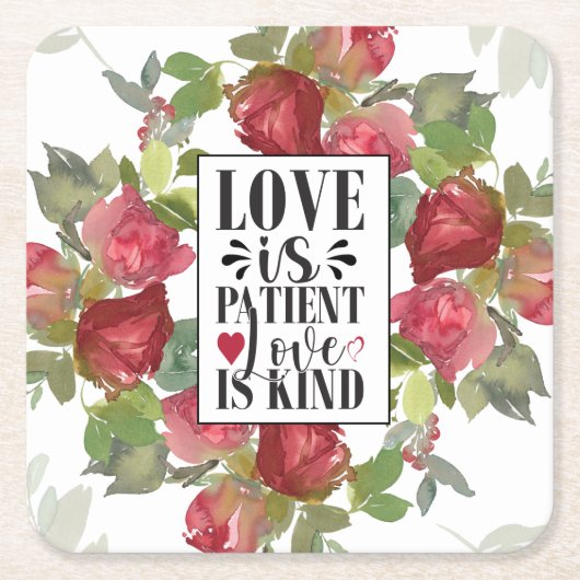 1 Corinthians 13:4 Love is Patient Love is Kind Kartonnen Onderzetters (Voorkant)