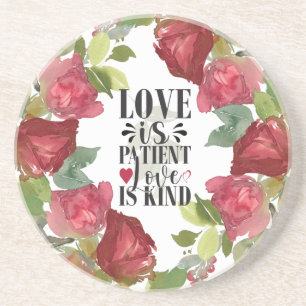 1 Corinthians 13:4 Love is Patient Love is Kind Zandsteen Onderzetter