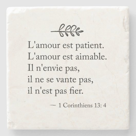 1 Corinthians 13:4 Love Verse in French Stenen Onderzetter (Voorkant)