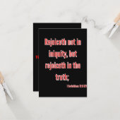 1 Corinthians 13:6 Bijbelscriptgroet Kaart (Voorkant / Achterkant in situ)