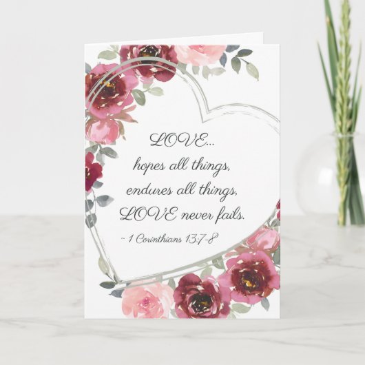 1 Corinthians 13:7-8 Liefde schiet nooit tekort bi Kaart (Voorkant)