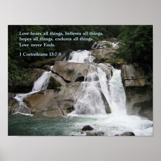 1 Corinthians 13:7-8 Waterval Poster (Voorkant)