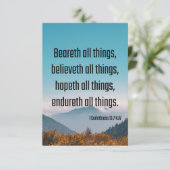 1 Corinthians 13:7 Bijbelscriptie Pic Greeting Kaart (Staand voorkant)