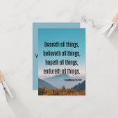 1 Corinthians 13:7 Bijbelscriptie Pic Greeting Kaart (Voorkant / Achterkant in situ)