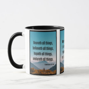 1 Corinthians 13:7 Bijbelscriptie Pic Two-Tone Mok