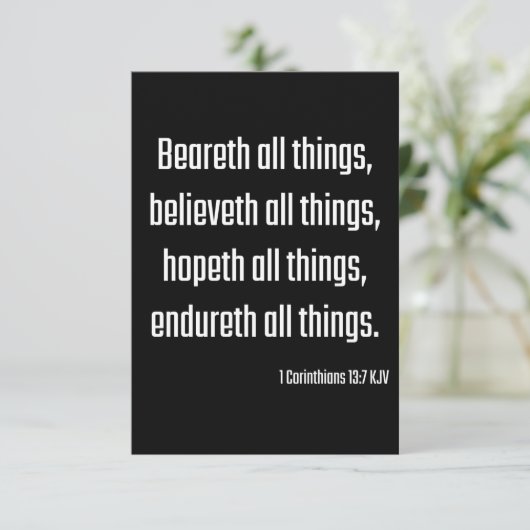 1 Corinthians 13:7 KJV Bijbelscriptgroet Kaart (Staand voorkant)