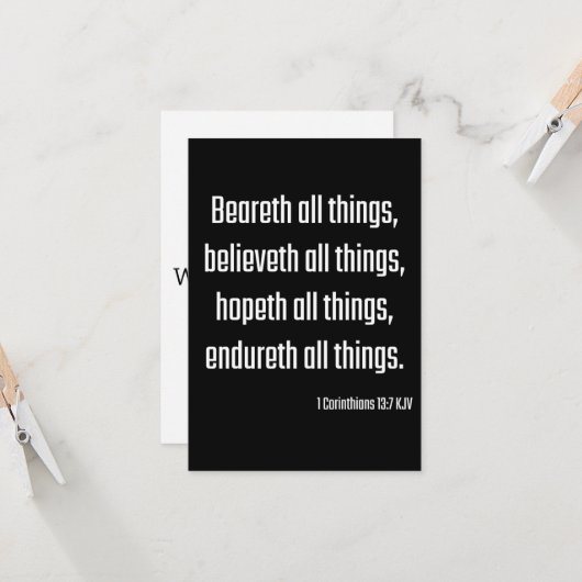 1 Corinthians 13:7 KJV Bijbelscriptgroet Kaart (Voorkant / Achterkant in situ)