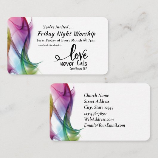 1 Corinthians 13:7 Love Fails Church Event Visitekaartje (Voorkant / Achterkant)