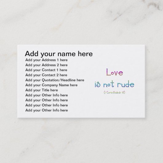 1 Corinthians 13 - Liefde is niet onbeleefd Visitekaartje (Voorkant)