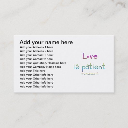 1 Corinthians 13 - Liefde is patiënt Visitekaartje (Voorkant)