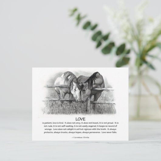 1 Corinthians 13: Liefde, paarden in potlood Briefkaart (Staand voorkant)