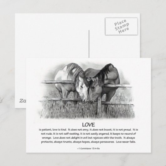 1 Corinthians 13: Liefde, paarden in potlood Briefkaart (Voorkant / Achterkant)