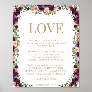 1 Corinthians 13 Love Bible Floral Poster