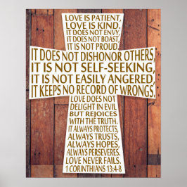 1 Corinthians 13 Love Chapter Cross Rustic Wood Poster