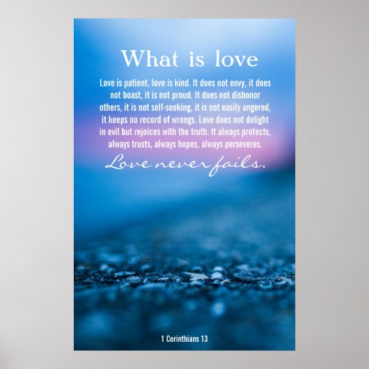 1 Corinthians 13, prachtig blauw poster (Voorkant)