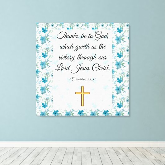 1 Corinthians 15:57 Canvas Afdruk (Insitu (Houten vloer))