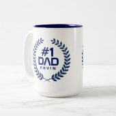 #1 DAD Navy Blue Wreath Aangepaste naam Tweekleurige Koffiemok (Voorkant links)