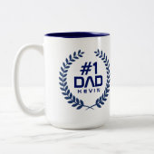 #1 DAD Navy Blue Wreath Aangepaste naam Tweekleurige Koffiemok (Links)