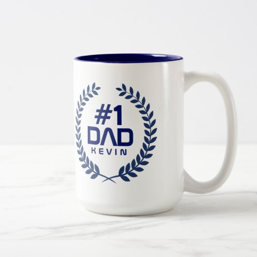 #1 DAD Navy Blue Wreath Aangepaste naam Tweekleurige Koffiemok (Rechts)