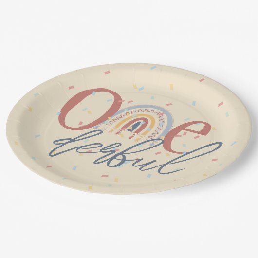 1-dertiende verjaardag, Boho-regenboogverjaardag Papieren Bordje (Gekanteld)