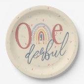 1-dertiende verjaardag, Boho-regenboogverjaardag Papieren Bordje (Voorkant)