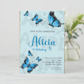 1 DIGITALE JPEG Blue Butterfly Verjaardag Uitnodig Kaart (Staand voorkant)