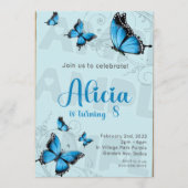 1 DIGITALE JPEG Blue Butterfly Verjaardag Uitnodig Kaart (Voorkant)