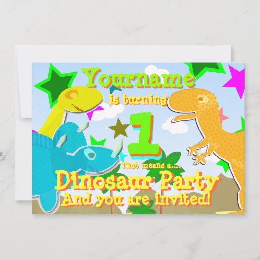 1 dinosaurus Birthday Party nodigt uit Kaart (Voorkant)