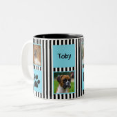 #1 Dog Dad Foto Collage Black en White Stripe Tweekleurige Koffiemok (Voorkant links)