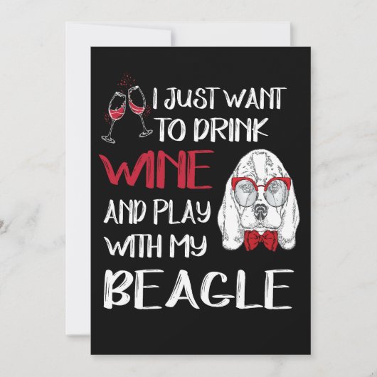 1 Drink Wijn En Speel Met Mijn Beagle Kaart (Voorkant)