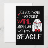 1 Drink Wijn En Speel Met Mijn Beagle Kaart (Voorkant / Achterkant)