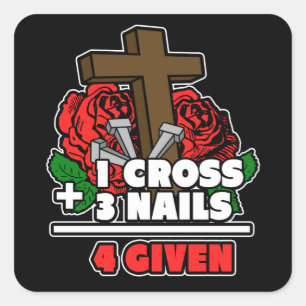 1 dwarsbalk + 3 nagels = 4 opgegeven religieuze Ch Vierkante Sticker