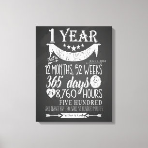 1 ^ e trouwdag , 1 jaar gehuwd chalkboard canvas afdruk