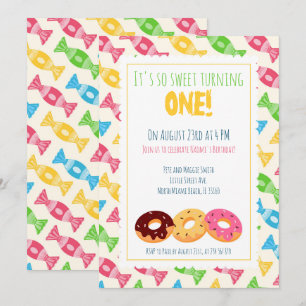 1 e verjaardag drie donuts baby girl party kaart