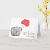 1 e verjaardag olifant & roze ballonmeisje kaart (Gele Bloem)