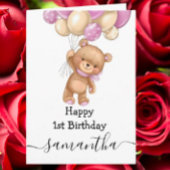 1 e verjaardag roze ballon tedy girl card kaart