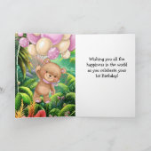 1 e verjaardag roze ballon tedy girl card kaart (Binnen)
